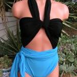 Bathing Suit Large Wrap-around Swimsuit Aqua And..