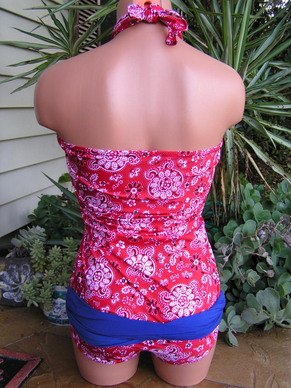 Bathing Suit Medium Wrap Around Swimsuit Red Bandana With Royal Blue The Jenni On Luulla